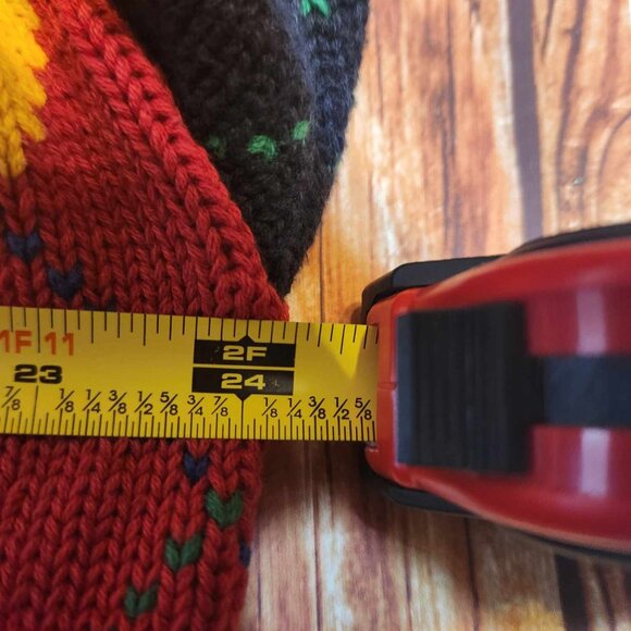 Vtg 90s XL Gap Red Black Yellow Argyle Diamond Oversized V Neck Tunic Sweater - Picture 5 of 6